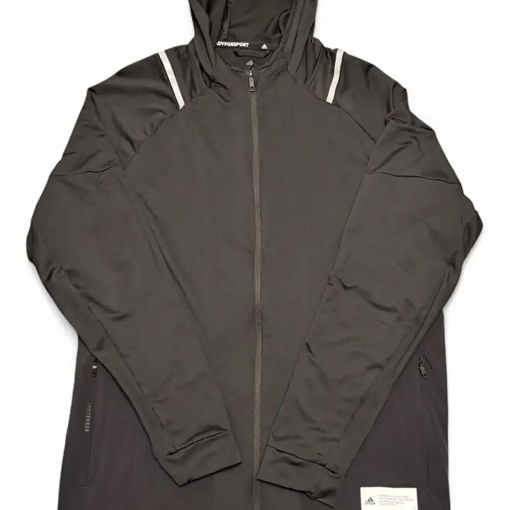Adidas Aeroready Full-Zip Athletic Hoodie Black Gray Large